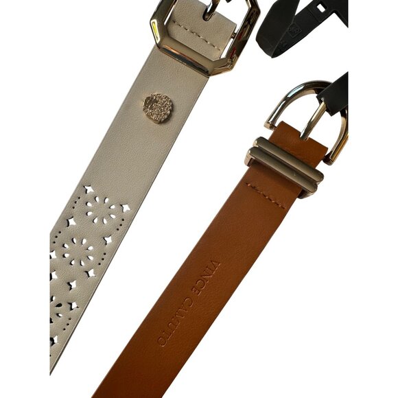 2- Vince Camuto Nordstrom Size Medium Belts Cream Brown NWT - Picture 2 of 8